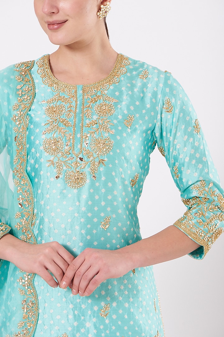 Blue Pure Spun Silk Wedding Sharara Set by SURBHI SHAH at Pernia's Pop Up Shop