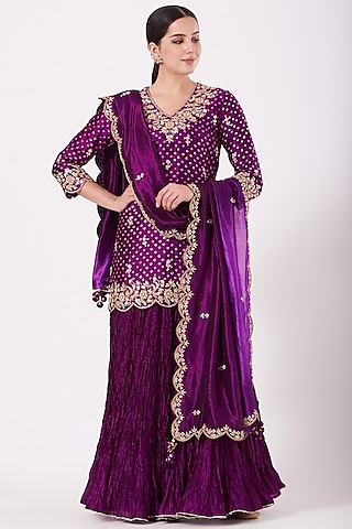 Purple Embroidered Kurta Set by SURBHI SHAH
