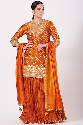 Orange Embroidered Kurta Set by SURBHI SHAH