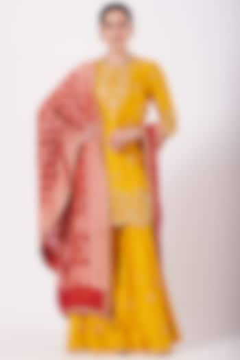 Yellow Pure Spun Silk Sharara Set by SURBHI SHAH at Pernia's Pop Up Shop