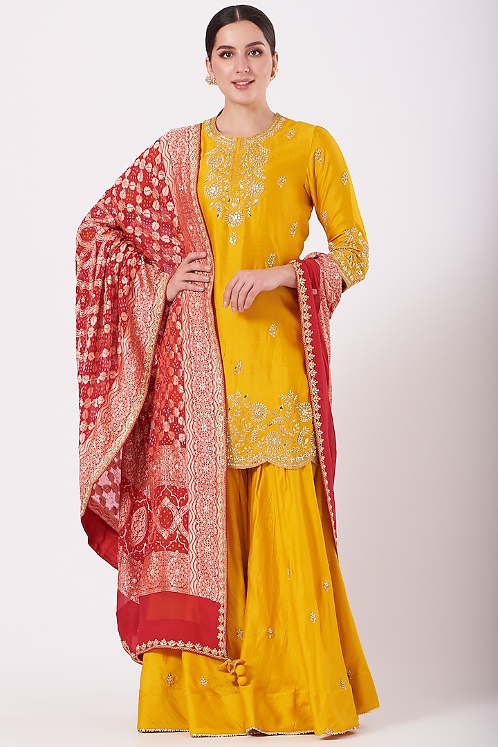 Yellow Pure Spun Silk Sharara Set by SURBHI SHAH at Pernia's Pop Up Shop