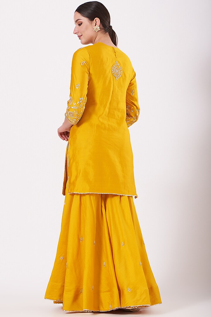 Yellow Pure Spun Silk Wedding Sharara Set by SURBHI SHAH at Pernia's Pop Up Shop