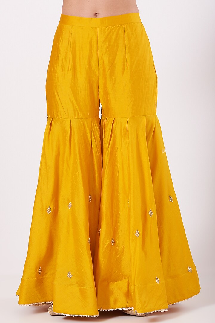 Yellow Pure Spun Silk Wedding Sharara Set by SURBHI SHAH at Pernia's Pop Up Shop