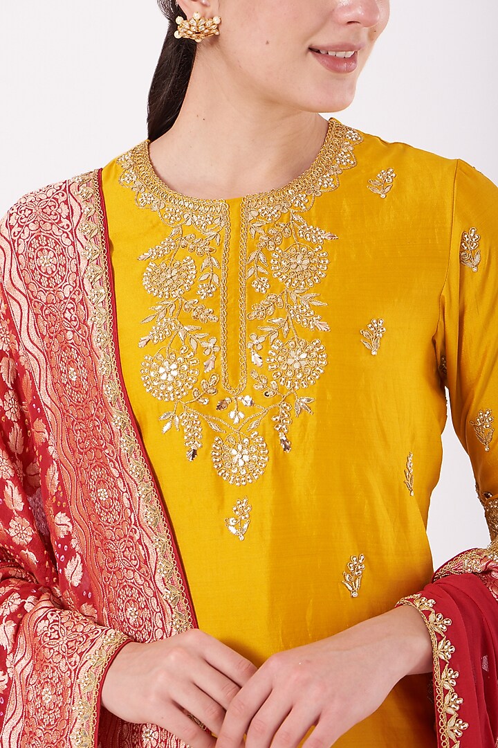 Yellow Pure Spun Silk Wedding Sharara Set by SURBHI SHAH at Pernia's Pop Up Shop
