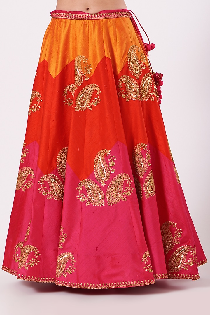 Orange & Pink Hand Embroidered Wedding Lehenga Set by SURBHI SHAH at Pernia's Pop Up Shop