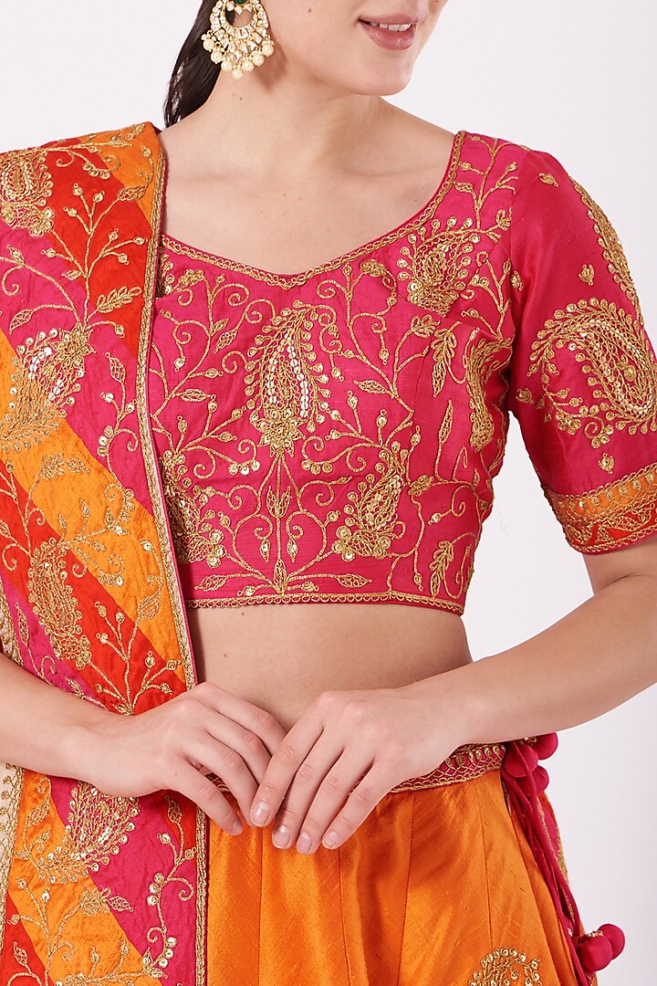 Orange & Pink Hand Embroidered Wedding Lehenga Set by SURBHI SHAH at Pernia's Pop Up Shop