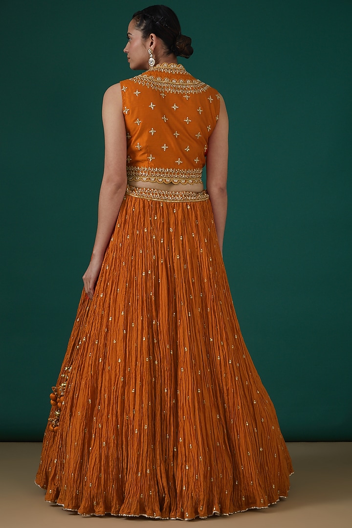 Orange Silk Embroidered Wedding Lehenga Set by SURBHI SHAH at Pernia's Pop Up Shop