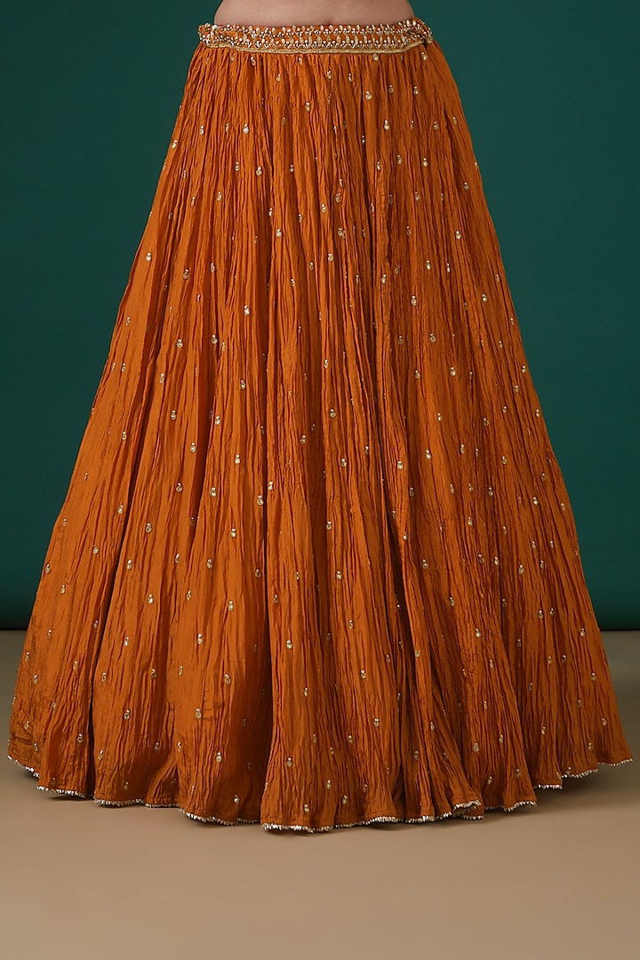 Orange Silk Embroidered Wedding Lehenga Set by SURBHI SHAH at Pernia's Pop Up Shop