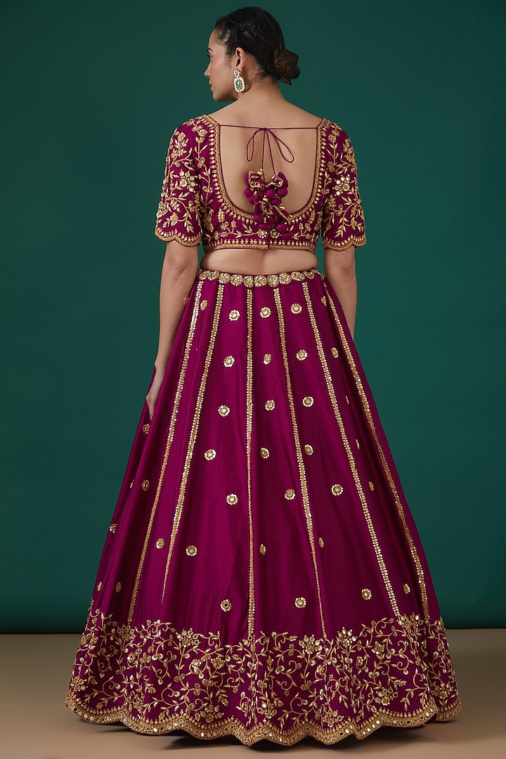 Magenta Silk Embroidered Wedding Lehenga Set by SURBHI SHAH at Pernia's Pop Up Shop
