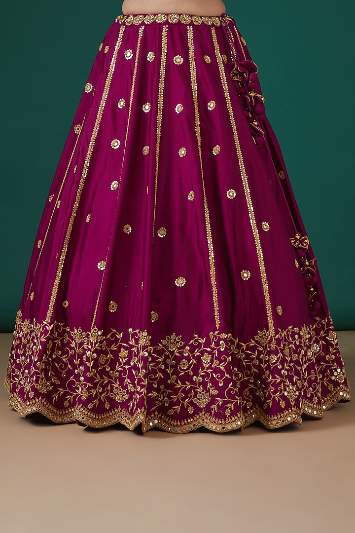 Magenta Silk Embroidered Wedding Lehenga Set by SURBHI SHAH at Pernia's Pop Up Shop