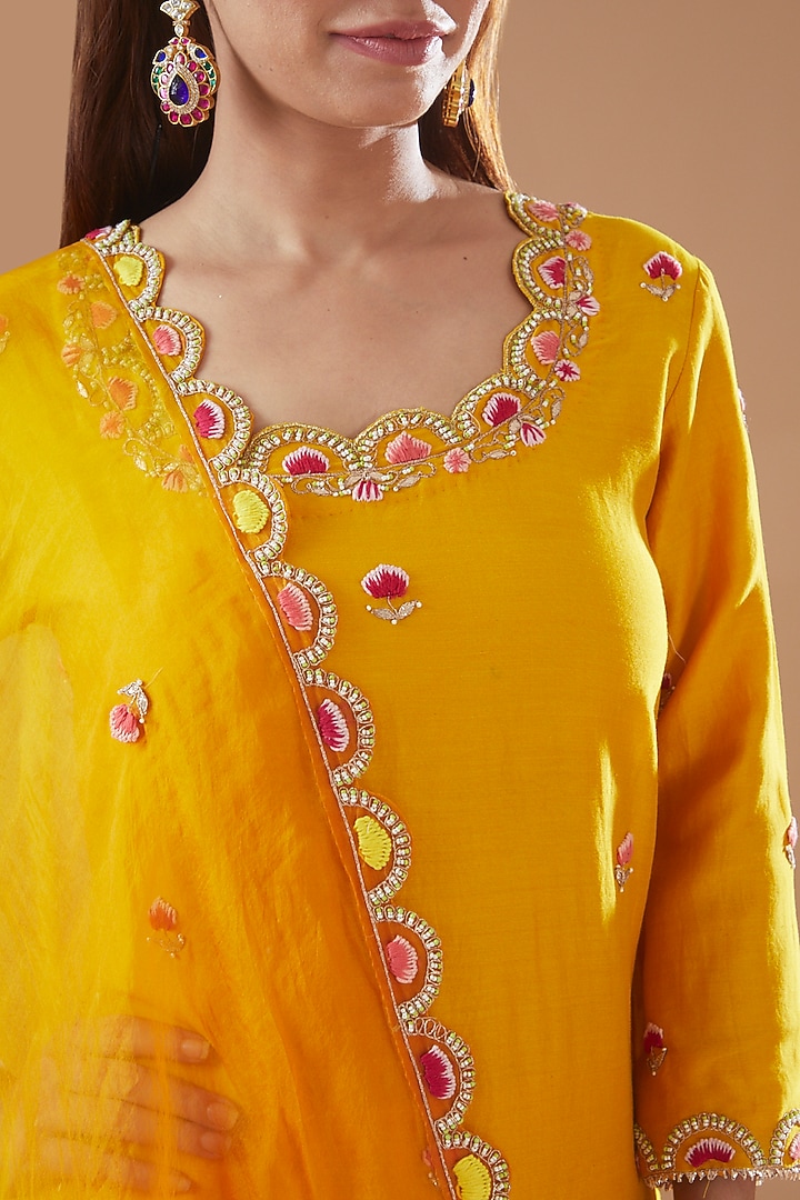 Mustard Yellow Crush Wedding Sharara Set by SURBHI SHAH at Pernia's Pop Up Shop