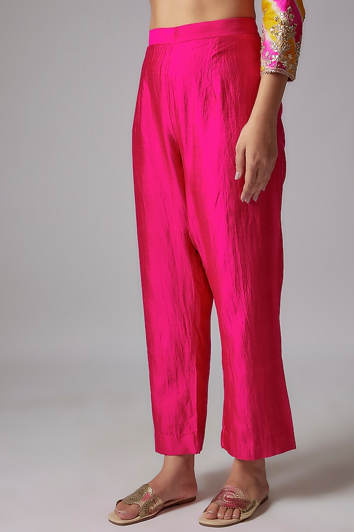 Rani Pink & Mustard Embroidered Leheriya Kurta Set by SURBHI SHAH at Pernia's Pop Up Shop