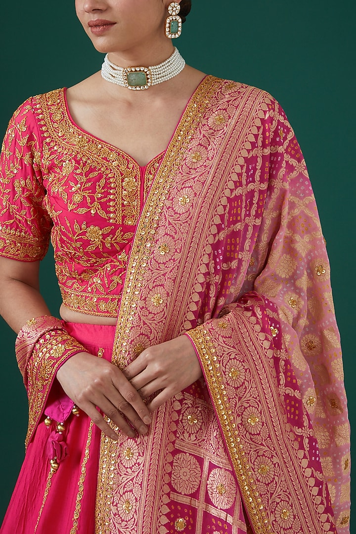 Red Lucknowi Embroidered Wedding Lehenga Set by SURBHI SHAH at Pernia's Pop Up Shop