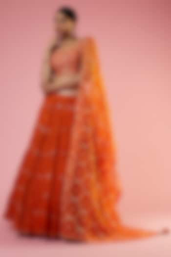 Orange Crush Embroidered Wedding Lehenga Set by SURBHI SHAH at Pernia's Pop Up Shop