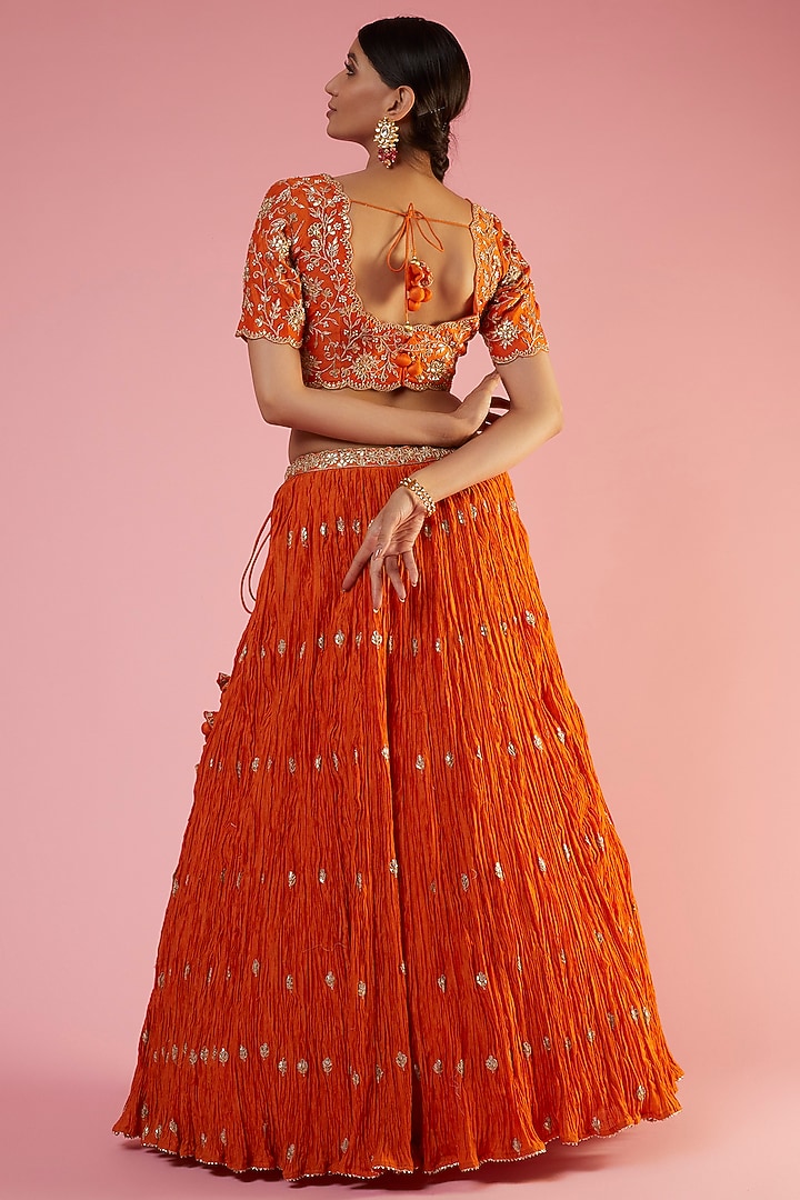 Orange Crush Embroidered Wedding Lehenga Set by SURBHI SHAH at Pernia's Pop Up Shop