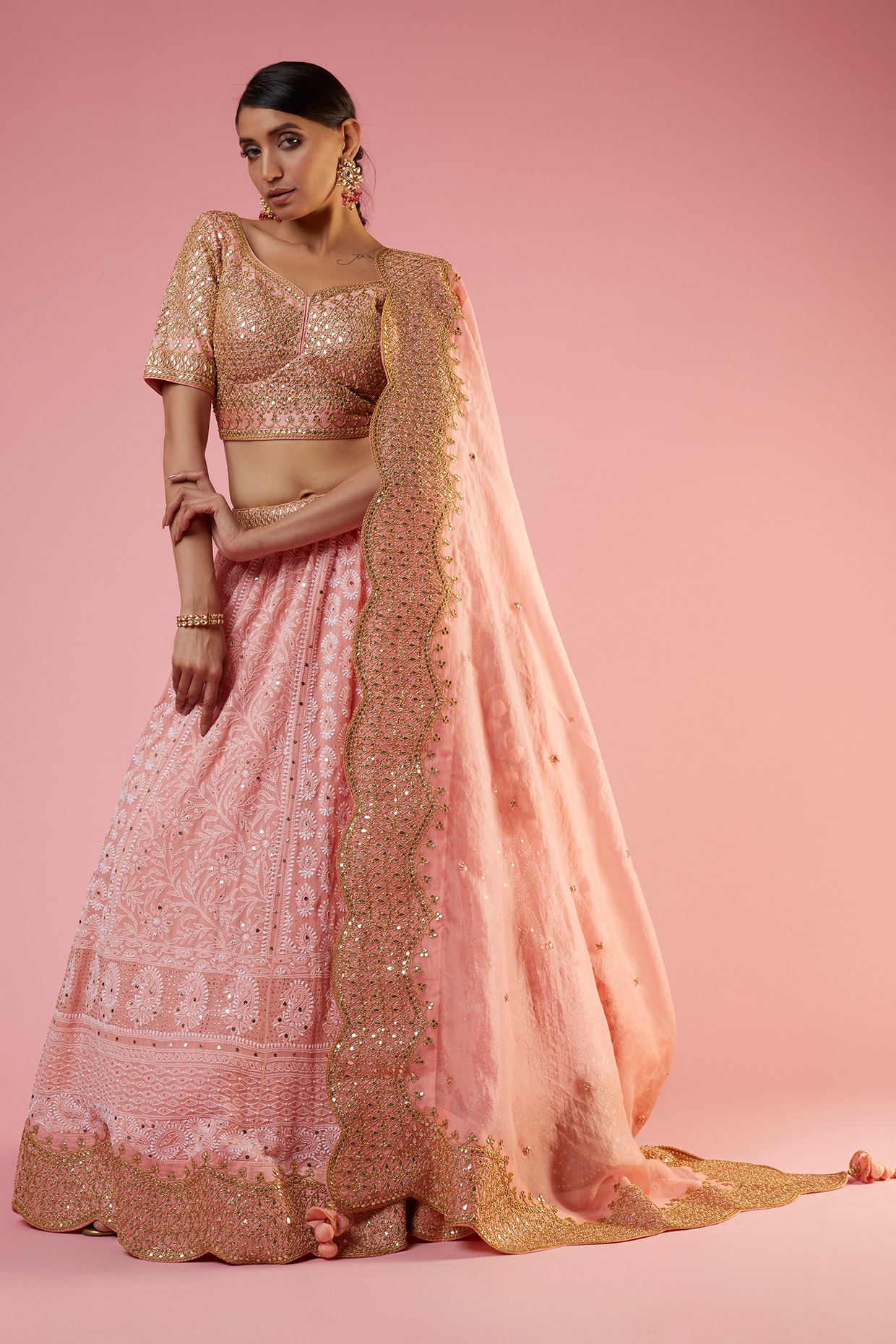 Peach with Cream Multicolor Thread, Mirror and Sequins work Crop Top D –  Seasons Chennai