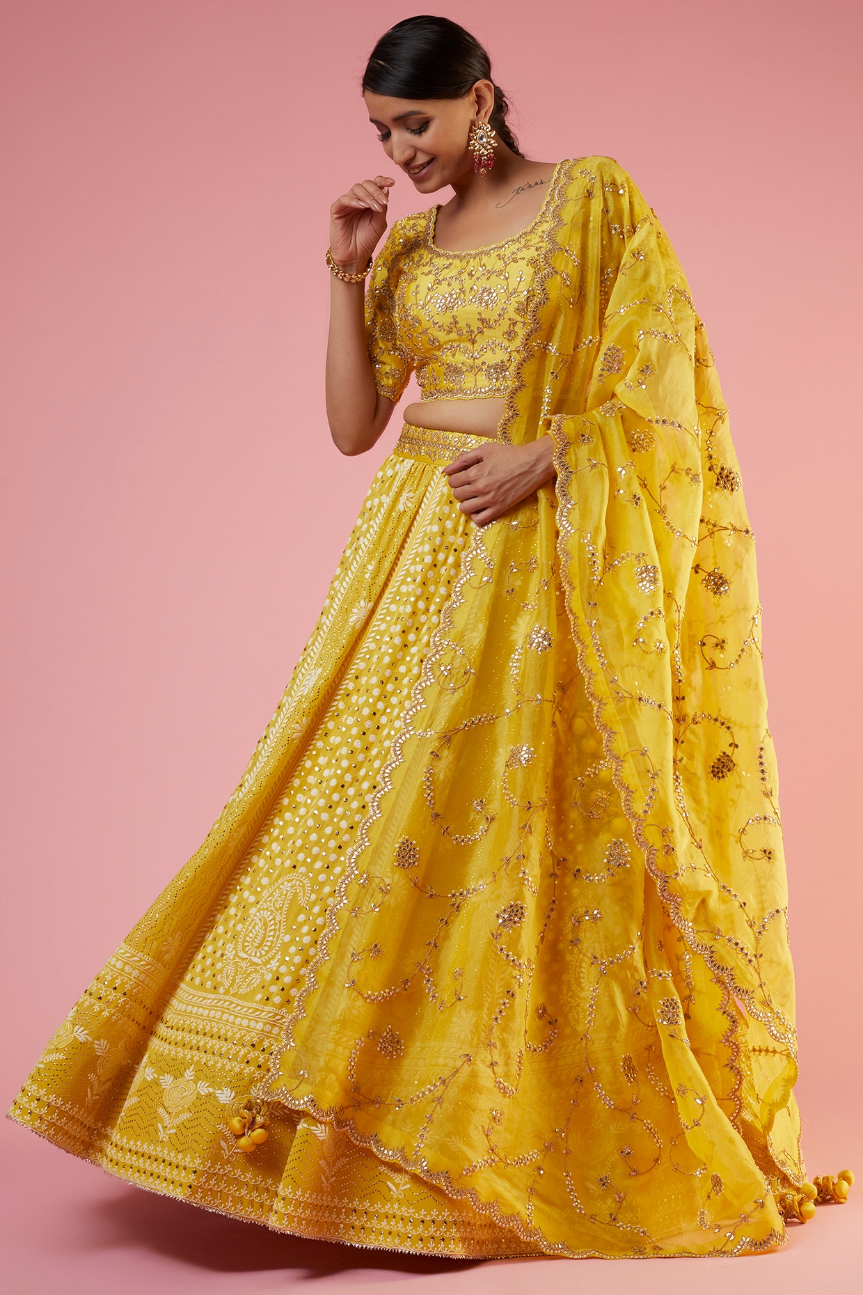 Gorgeous Yellow Colour Lucknowi Worked Designer Lehenga Choli With Net  Dupatta – Kaleendi