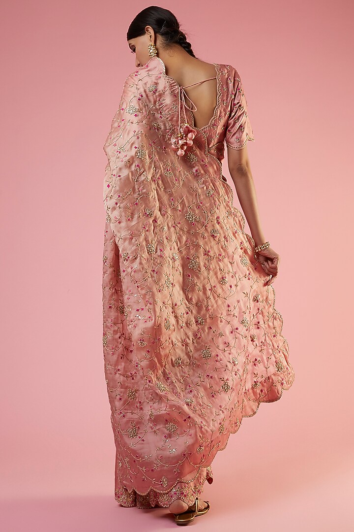 Rose Gold Satin Organza Hand Embroidered Reception Saree Set
by SURBHI SHAH at Pernia's Pop Up Shop