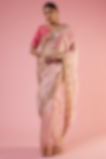 Pinkish Peach Organza Embroidered Wedding Saree Set by SURBHI SHAH at Pernia's Pop Up Shop