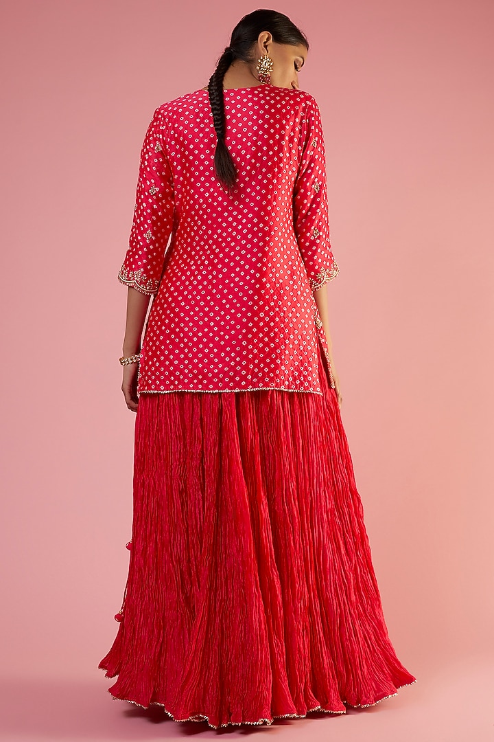 Red Pure Kora Silk Crushed Skirt Set by SURBHI SHAH at Pernia's Pop Up Shop