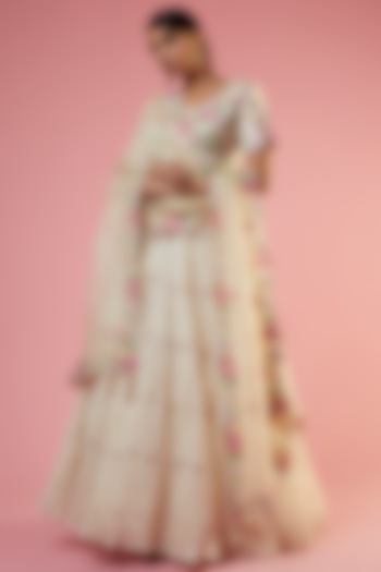 Off-White Crush Embroidered Wedding Lehenga Set by SURBHI SHAH at Pernia's Pop Up Shop