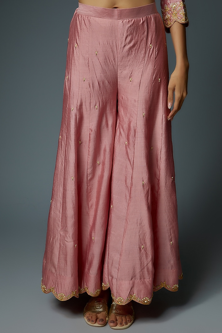 Rose Gold Pure Spun Silk Wedding Sharara Set by SURBHI SHAH at Pernia's Pop Up Shop