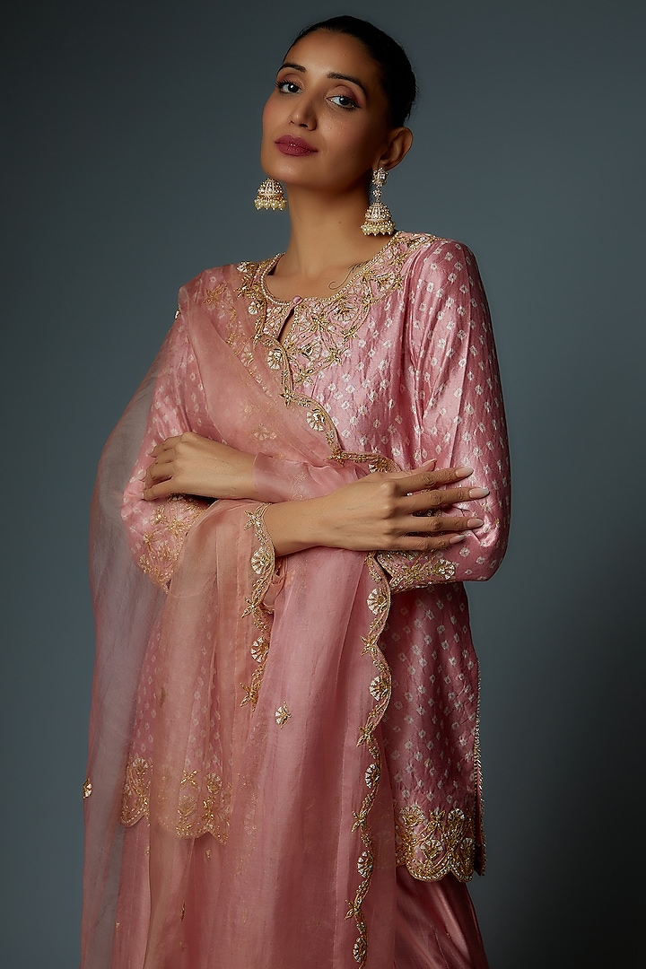 Rose Gold Pure Spun Silk Wedding Sharara Set by SURBHI SHAH at Pernia's Pop Up Shop