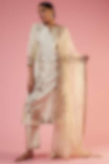 Ivory Pure Spun Silk Embroidered Kurta Set by SURBHI SHAH at Pernia's Pop Up Shop
