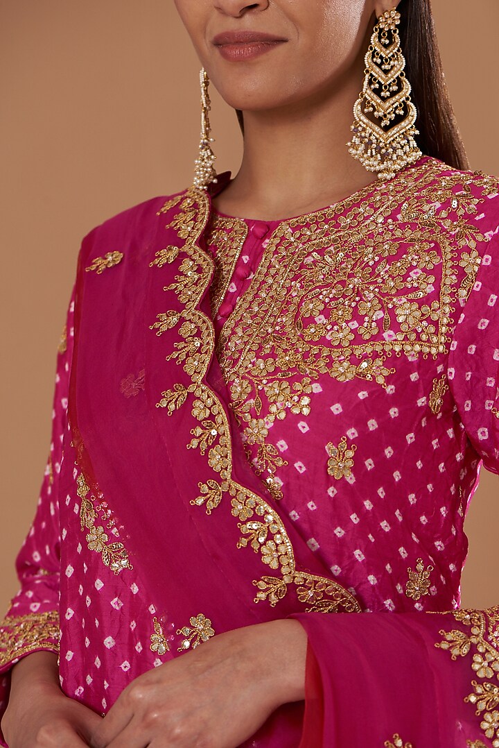 Pink Pure Kora Silk Crushed Wedding Sharara Set by SURBHI SHAH at Pernia's Pop Up Shop