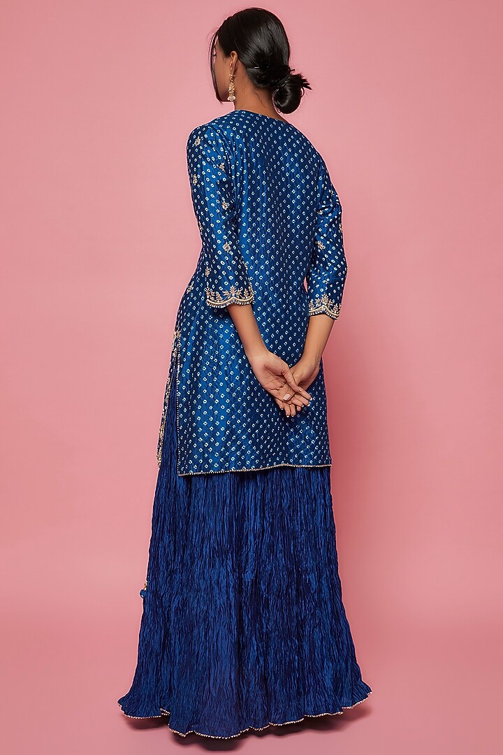 Teal Blue Silk Crush Skirt Set by SURBHI SHAH at Pernia's Pop Up Shop