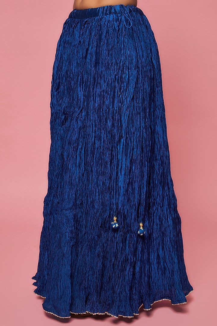 Teal Blue Silk Crush Skirt Set by SURBHI SHAH at Pernia's Pop Up Shop