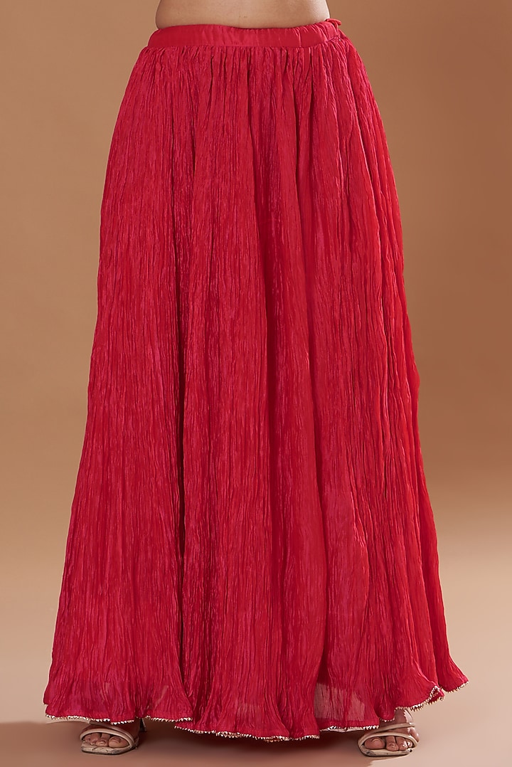Tomato Red Kora Silk Crushed Skirt Set by SURBHI SHAH at Pernia's Pop Up Shop