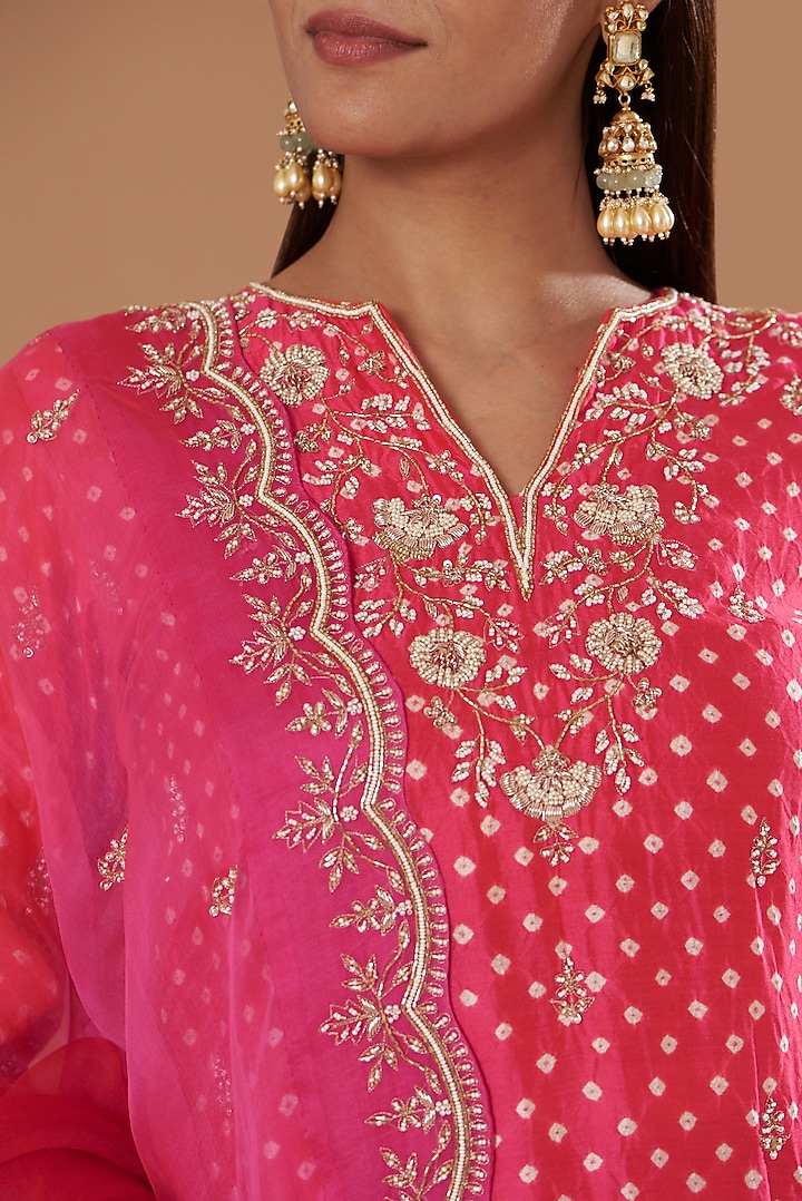 Tomato Red Kora Silk Crushed Skirt Set by SURBHI SHAH at Pernia's Pop Up Shop