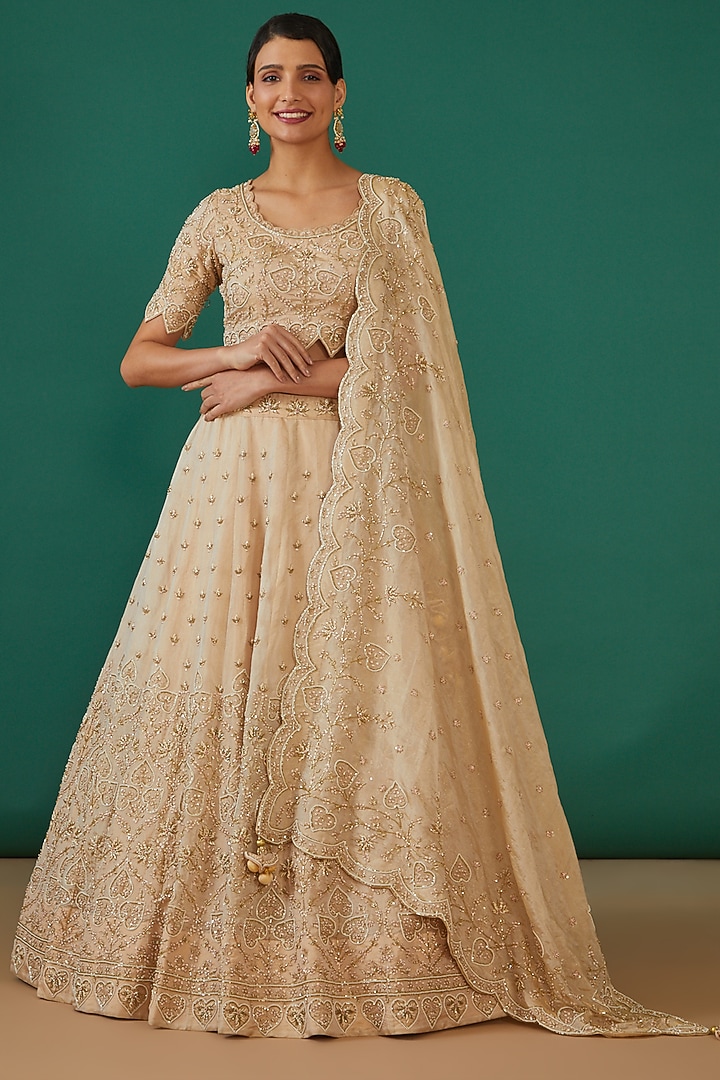 Golden Tissue Embroidered Bridal Lehenga Set by Surbhi Shah at Pernia's Pop Up Shop