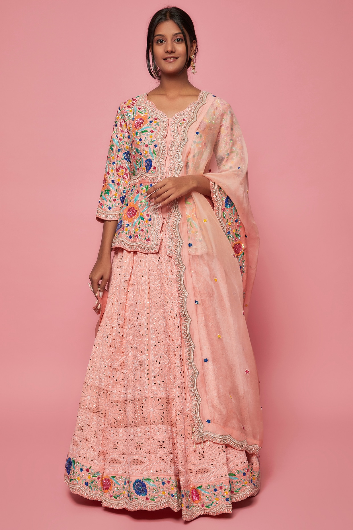 Buy Peach color Lucknowi silk Indian wedding lehenga in UK, USA and Canada  | Indian wedding lehenga, Designer lehenga choli, Indian bridal lehenga