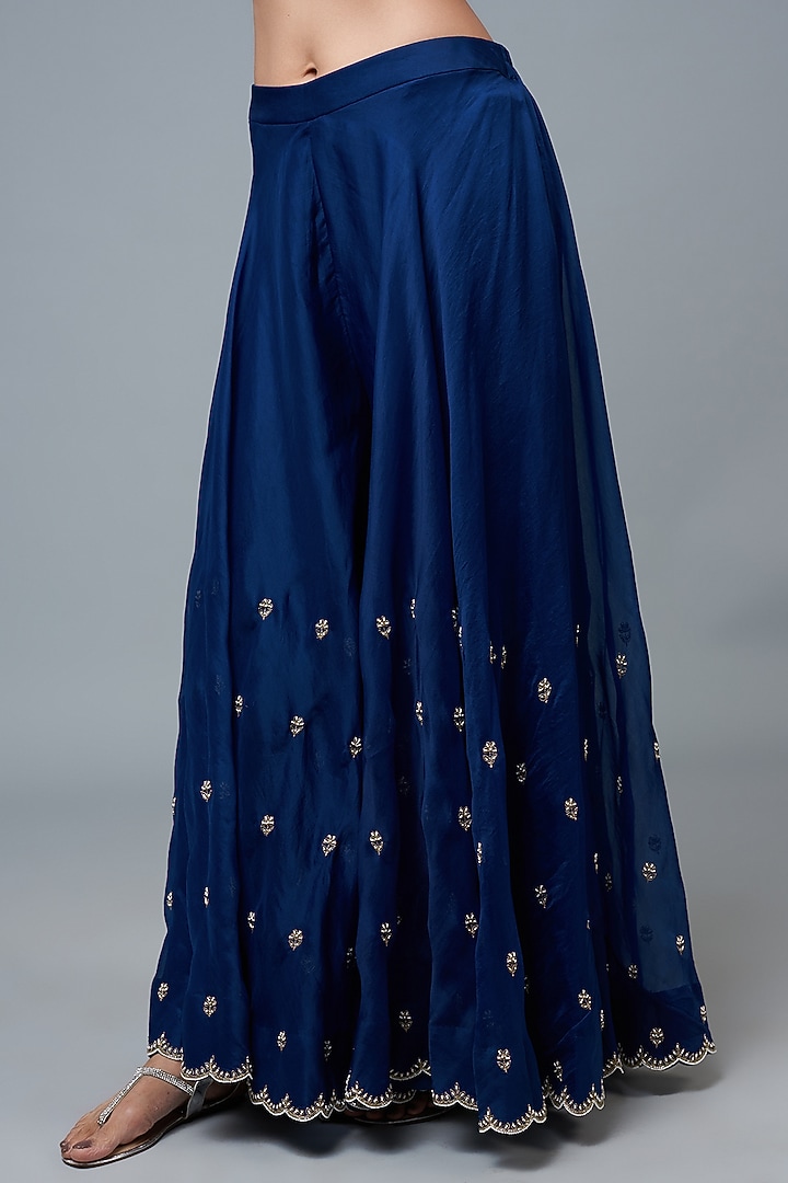 Deep Blue Organza Bridal Sharara Set by SURBHI SHAH at Pernia's Pop Up Shop