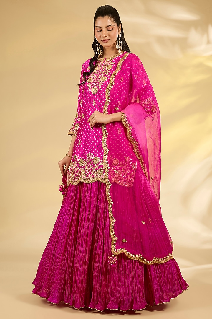 Pink Bandhej Spun Silk Marori Work Kurta Set by SURBHI SHAH at Pernia's Pop Up Shop