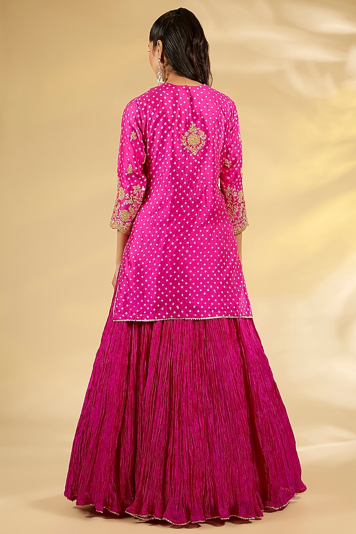 Pink Bandhej Spun Silk Marori Work Kurta Set by SURBHI SHAH at Pernia's Pop Up Shop