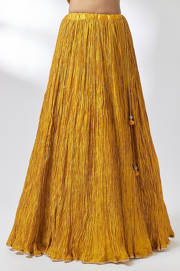 Mustard Yellow Pure Spun & Kora Silk Crushed Skirt Set by Surbhi Shah at Pernia's Pop Up Shop