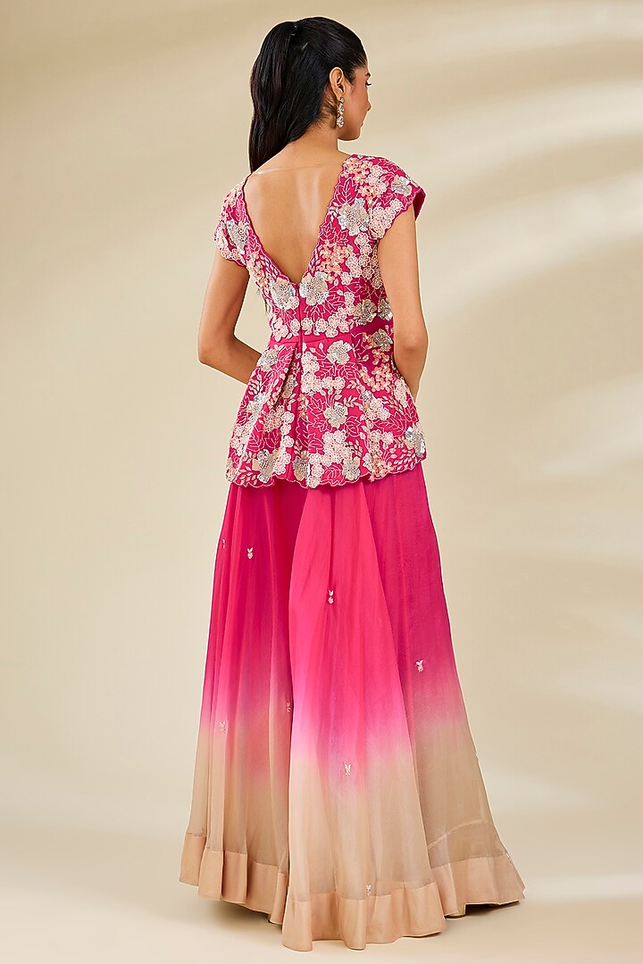 Red Organza Sequins Work Bridal Sharara Set by SURBHI SHAH at Pernia's Pop Up Shop