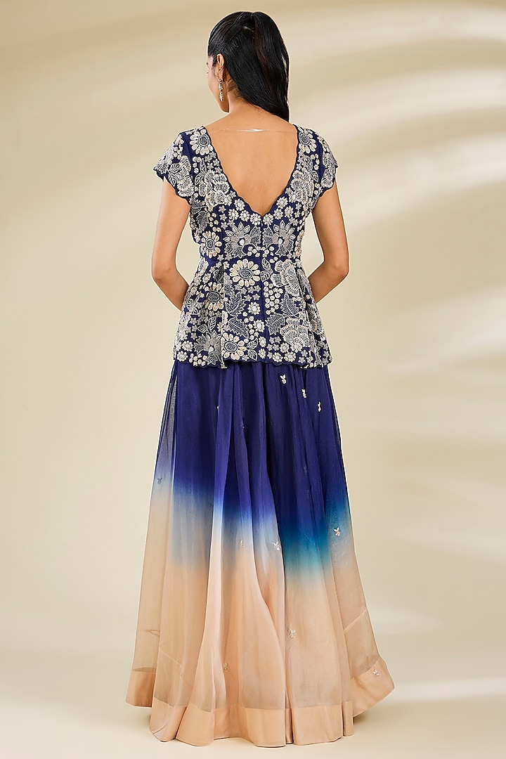 Navy Blue Organza Sequins Work Bridal Sharara Set by SURBHI SHAH at Pernia's Pop Up Shop
