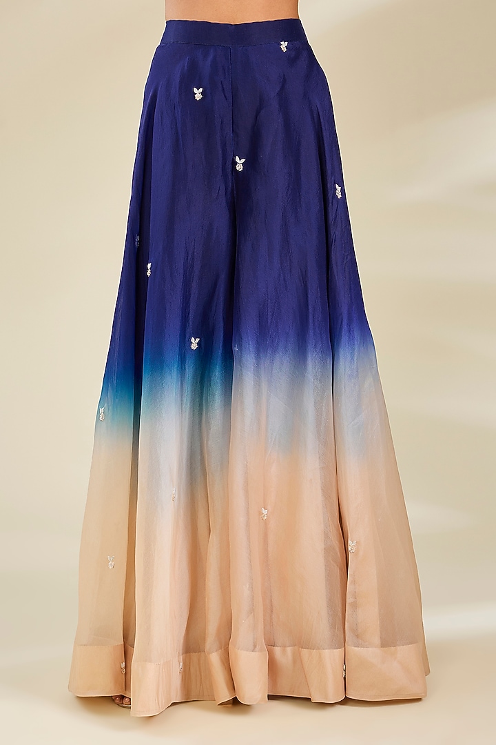 Navy Blue Organza Sequins Work Bridal Sharara Set by SURBHI SHAH at Pernia's Pop Up Shop