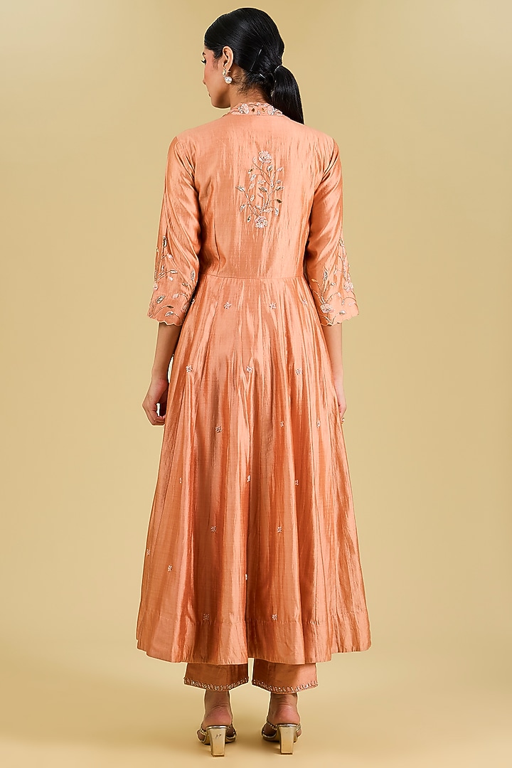 Old Rose Pure Spun Silk Sequins Work Angrakha Set by Surbhi Shah at Pernia's Pop Up Shop