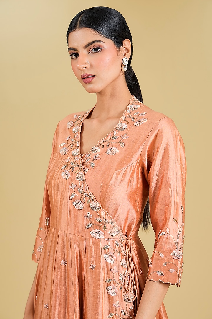 Old Rose Pure Spun Silk Sequins Work Angrakha Set by Surbhi Shah at Pernia's Pop Up Shop
