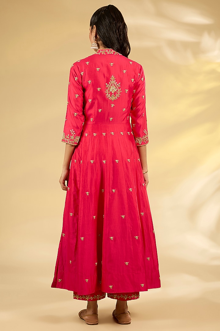Red Spun Silk Pearl Work Angrakha Set by SURBHI SHAH at Pernia's Pop Up Shop