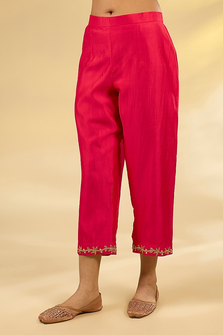 Red Spun Silk Pearl Work Angrakha Set by SURBHI SHAH at Pernia's Pop Up Shop