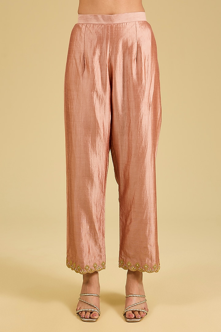 Old Rose Pure Spun Silk Marori Work Kurta Set by Surbhi Shah at Pernia's Pop Up Shop