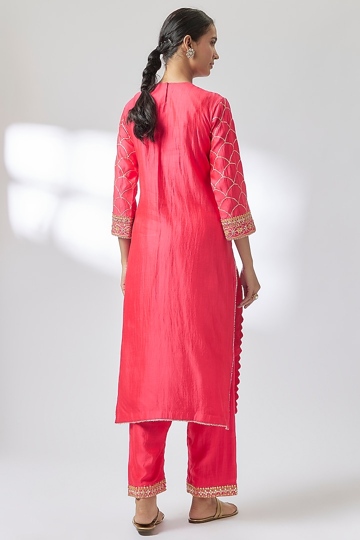 Red Spun Silk Sequins & Marori Work Kurta Set by Surbhi Shah at Pernia's Pop Up Shop