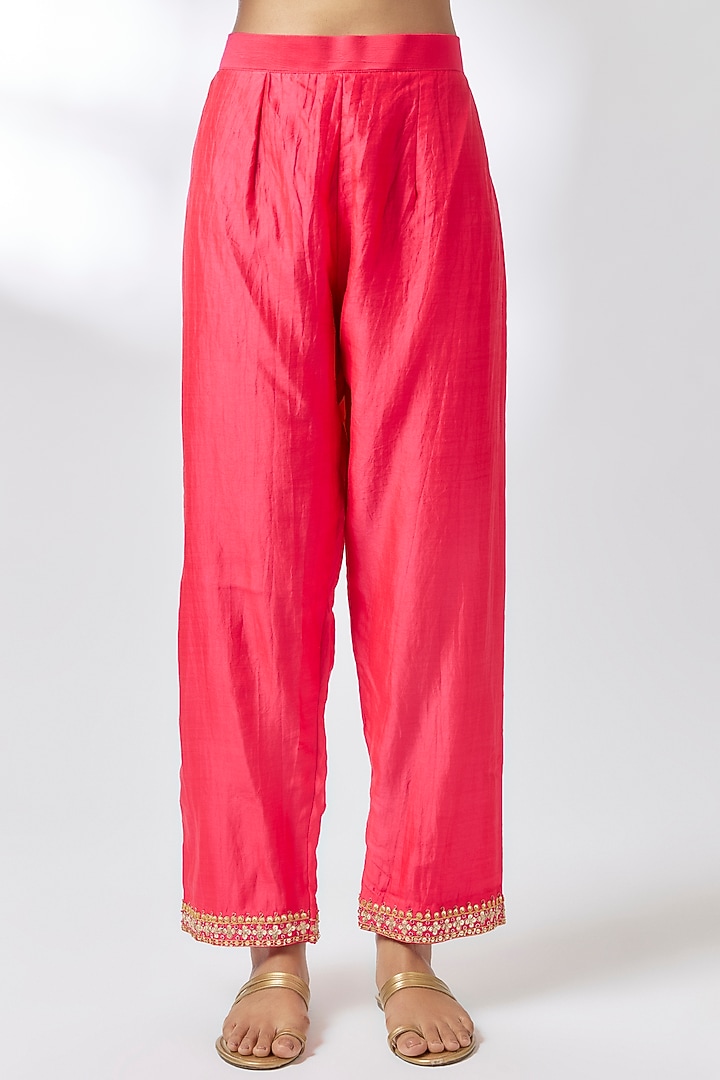 Red Spun Silk Sequins & Marori Work Kurta Set by Surbhi Shah at Pernia's Pop Up Shop