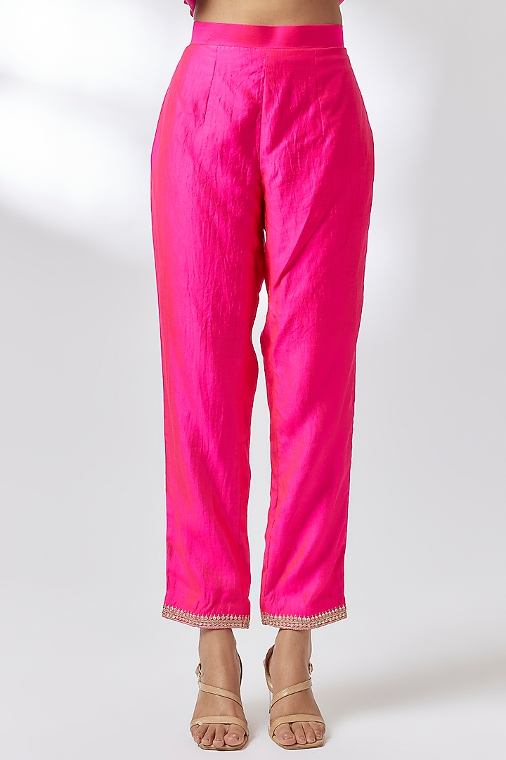 Hot Pink Spun Marori Work Angrakha Wedding Anarkali Set by Surbhi Shah at Pernia's Pop Up Shop